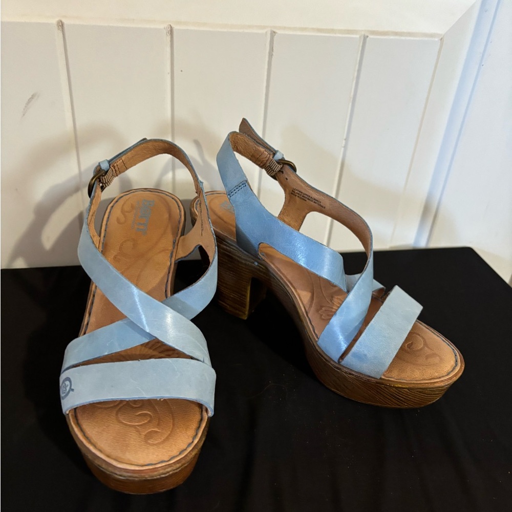 Born Pale Blue Leather Strappy Platform Sandals - Picture 3 of 6